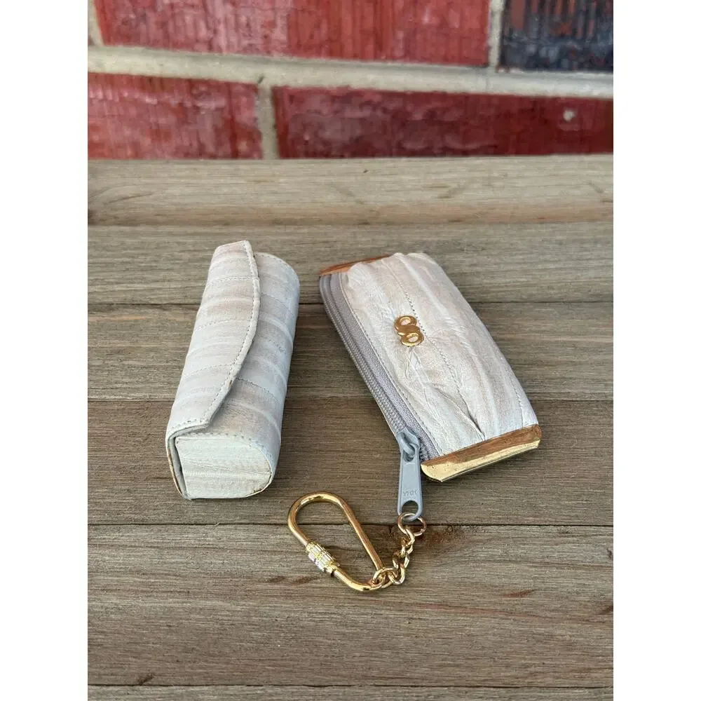 Vintage Genuine Eel Skin Lipstick Case & Coin Pouch Set Made in Korea
